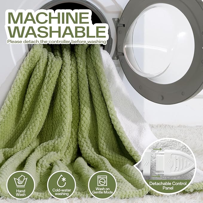 Queen Size Heated Electric Blanket, 84" x 90" Fast Heating Sherpa Blanket with Dual Control, 8 Heating Levels & 10 Hours Auto Off, Machine Washable with ETL & FCC Certified, Green