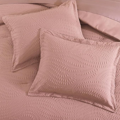 Geniospin Full Size Comforter Set - 7 Pieces Dusty Pink Bedding Set, Botanical Textured Comforter Bed Set, All Season Lightweight Bed in a Bag with Comforter, Sheets, Pillowcases & Shams