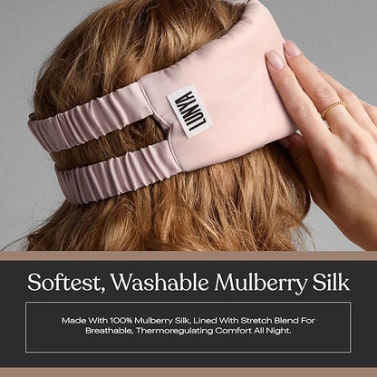 Lunya Weighted Silk Sleep Mask – Mulberry Silk Eye Cover with Cooling Glass Beads, Noise-Reducing Fit, Washable Fabric, and Travel Pouch – Sleeping Mask for Men and Women - Delicate Pink - Small