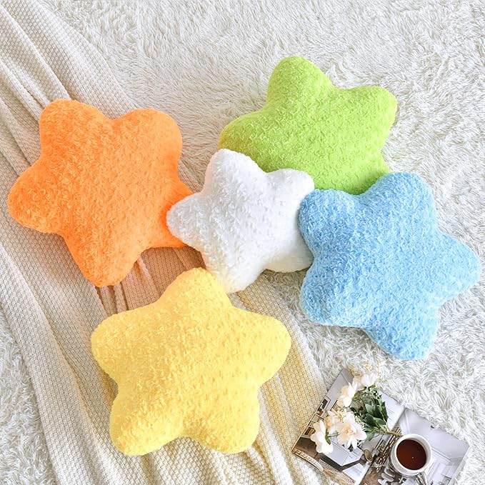 Star Pillow, 14.9" Star Shaped Plush Pillow for Couch Bed Sofa, Cute Decorative Throw Pillows with Soft Faux Fur Room Decor for Bedroom Living Room (Orange)