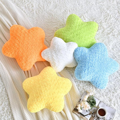 Star Pillow, 19.7" Star Shaped Plush Pillow for Couch Bed Sofa, Cute Decorative Throw Pillows with Soft Faux Fur Room Decor for Bedroom Living Room (Orange)