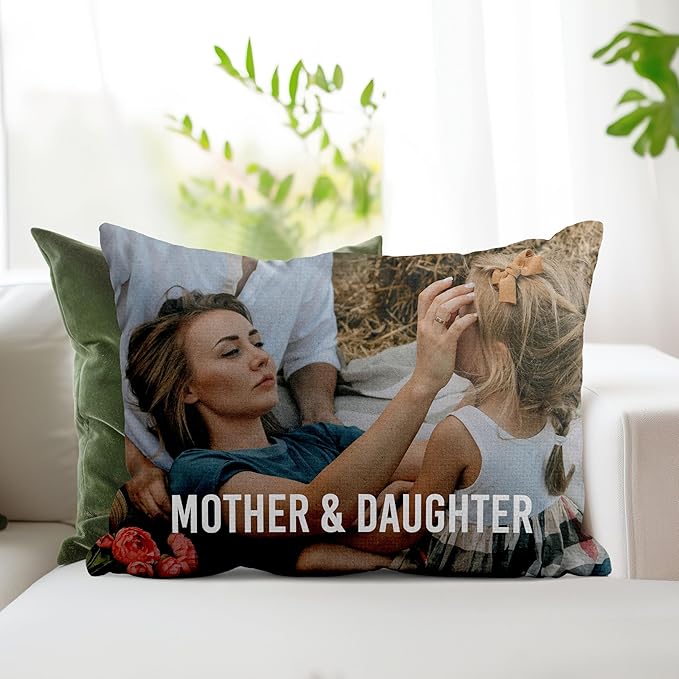 FrameStory Personalized Pillow with Photos and Text, Fully Customizable with Your Pictures and Message, Custom Home Decor Pillow with Case, Cover; 12" x 16", 1-Sided Printing, Printed in The USA