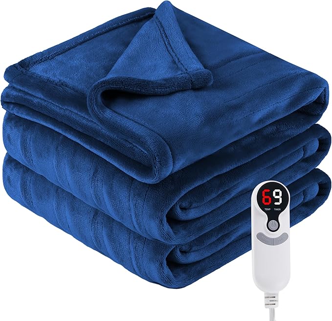Electric Heated Blanket Twin Size 62"x84", Fast Heating Throw, Soft Plush Microplush for Bed & Couch, 1-10Hs Auto Off & 6 Heating Levels, Machine Washable, Gifts for Family-Navy Blue