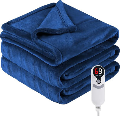 Electric Heated Blanket Twin Size 62"x84", Fast Heating Throw, Soft Plush Microplush for Bed & Couch, 1-10Hs Auto Off & 6 Heating Levels, Machine Washable, Gifts for Family-Navy Blue