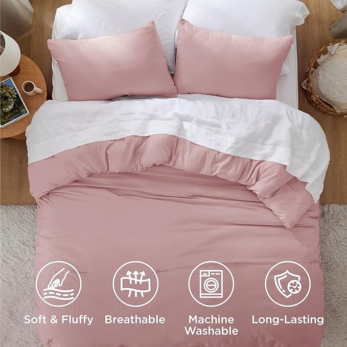 Bedsure King Comforter Set, Pink Soft Prewashed Bedding for All Seasons, 3 Pieces GentleSoft™ Bed Set, 1 Lightweight Comforter (104"x90") and 2 Pillowcases (20"x36")