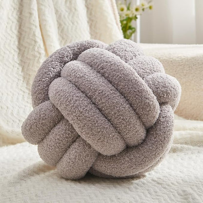 Petrella Knot Pillow Throw Pillows Ball Round Throw Pillows Home Decor Cushion Decorative Aesthetic Light Gray 8inch
