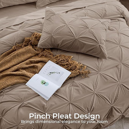 Sasttie Full Size Comforter Set, 7-Piece Bed in a Bag, Pintuck Bedding Set for All Season, Includes Comforter, Flat Sheet, Fitted Sheet, Pillowcases and Pillowshams, Dark Linen