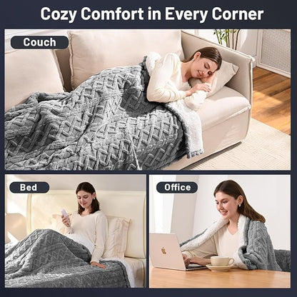 Electric Blanket Twin - 62"x84" Sherpa Heated Blanket with 9 Heating Levels & 1-10 Hours Auto Off, Fast Heating, Overheat Protection, Soft Heating Blanket for Home, Grey