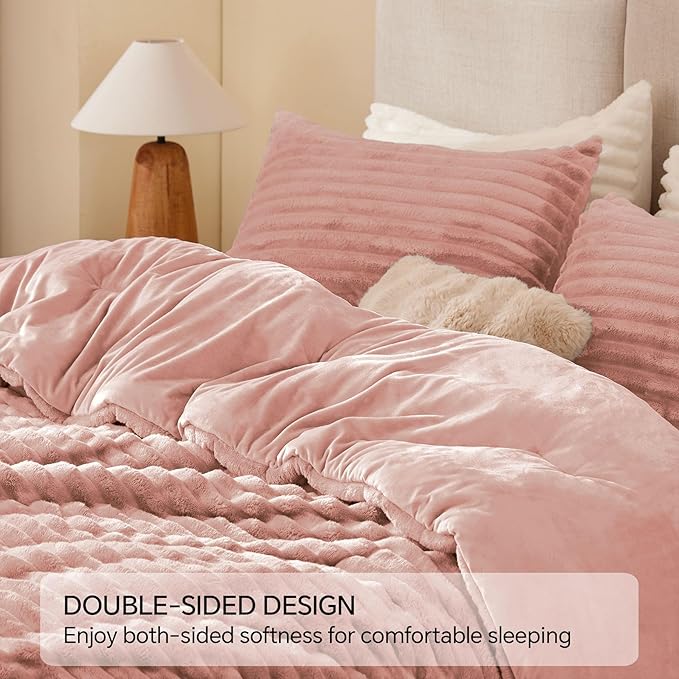BEDELITE Fleece Twin Comforter Set -Super Soft & Warm Fluffy Dusty Pink Bedding, Luxury Fuzzy Heavy Bed Set for Winter with 1 Pillow case