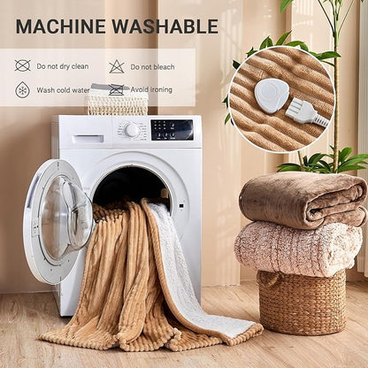 Heated Blanket Electric Twin, Soft Flannel Heating Blanket with 8 Hours Auto Off 10 Fast Heating Levels Machine Washable Sherpa Heated Blanket with Overheating Protection