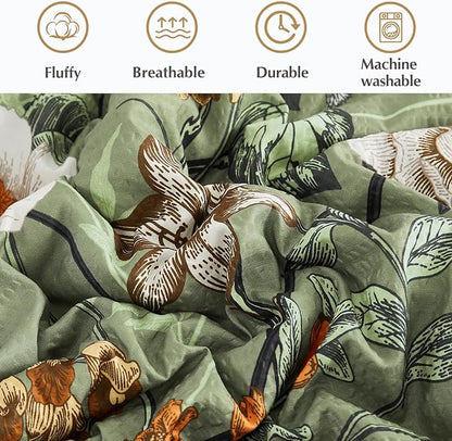 CASAAGUSTO Twin Comforter Set - 5 Pieces Green Floral Bedding Sets, Twin Bed in a Bag with Botanical Butterfly Comforter, Sheets, Pillowcases & Shams for All Seasons
