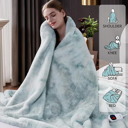 Guohaoi Heated Blanket Electric Throw, Soft Faux Rabbit Fur Electric Blanket with 10 Heating Levels 5 Sitting Timer Auto Off, Cozy Warm Heating Blankets, Machine Washable(50"×60" Blue)