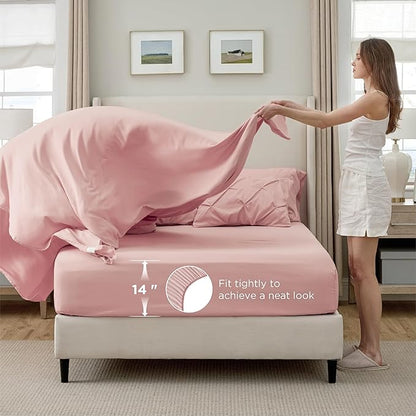 Bedsure Full Comforter Set Pink - Bed in a Bag Full Size Bedding Set 7 Pieces, GentleSoft™ Pintuck Bed Set Gift for Family, Pinch Pleat All Season Comforter with Sheets, Pillowcases & Shams