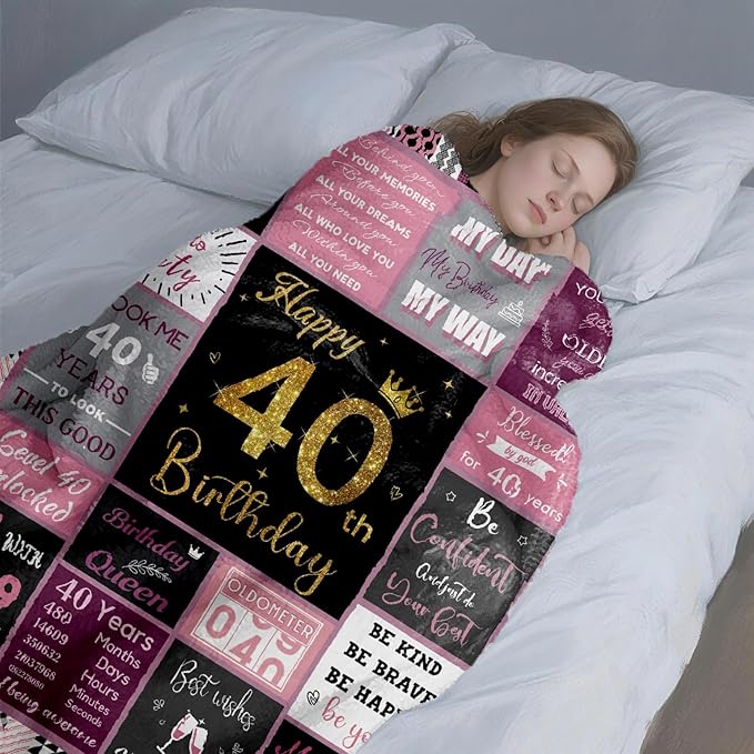 40th Birthday Gifts for Women, 40th Birthday Blanket with Gift Box for Women, Gifts for 40th Birthday, Happy 40 Birthday Gift Ideas for Her, 40th Birthday Gifts Throw Blanket 60"x50"