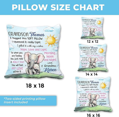Hyturtle Personalized Grandson Pillow (Insert Included) Gifts from Grandma - Birthday Graduation for Grandson - Elephant Custom Name Sofa Couch Cushion Home Decor Pillow