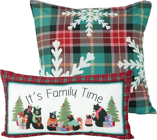 Donna Sharp 2-Piece Holiday Love Microfiber Decorative Throw Pillow Set - Pillows for Couch, Sofa, Beds, and Chairs - Includes 18" x 18" Square & 12" x 22" Rectangular Pillows