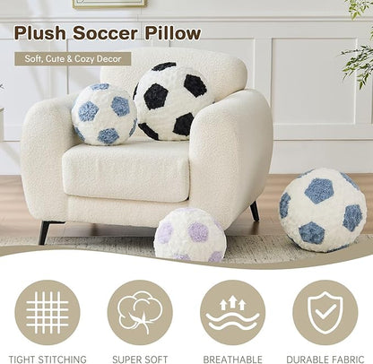 Soccer Throw Pillow Black Round Football Ball Pillow Soccer Plush Pillows Aesthetic Home Decor Soccer Ball Decorative Pillow Soft Soccer Ball for Bed Couth