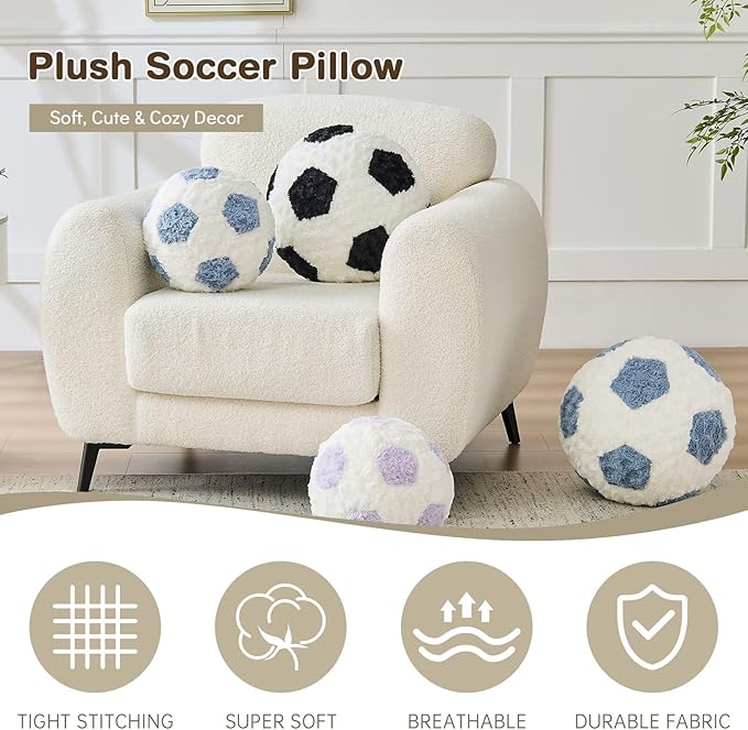Soccer Throw Pillow Black Round Football Ball Pillow Soccer Plush Pillows Aesthetic Home Decor Soccer Ball Decorative Pillow Soft Soccer Ball for Bed Couth
