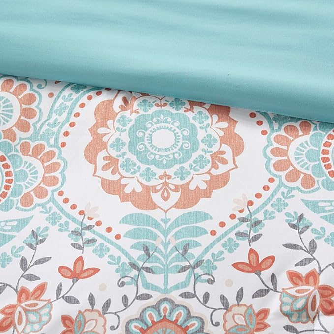 Intelligent Design Complete Bed In A Bag Casual Boho Comforter with Sheet Set Decorative Pillow, All Season Bedding Set, Twin XL, Vinnie Aqua 6 Piece