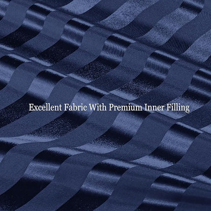 Whale Flotilla 3-Piece Reversible Silky Soft King Size Comforter Set, Luxury Stripe Satin Oversized Comforter Bedding Set with 2 Satin Pillowcases, Lightweight Duvet for All Seasons, Navy