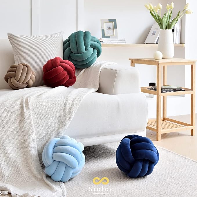 Sioloc Soft Knot Ball Pillows,Round Throw Pillow Cushion Home Decoration Plush Pillow,Throw Knotted Pillow Handmade Round Plush Pillow（7.8inches,Navy）