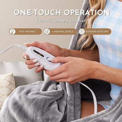 Electric Heated Blanket 72"x84" Full Size Flannel Heated Blanket, Cozy & Warm for All Night, 4 Heat Settings & 10 Hours Auto Off, Machine Washable,Light Grey