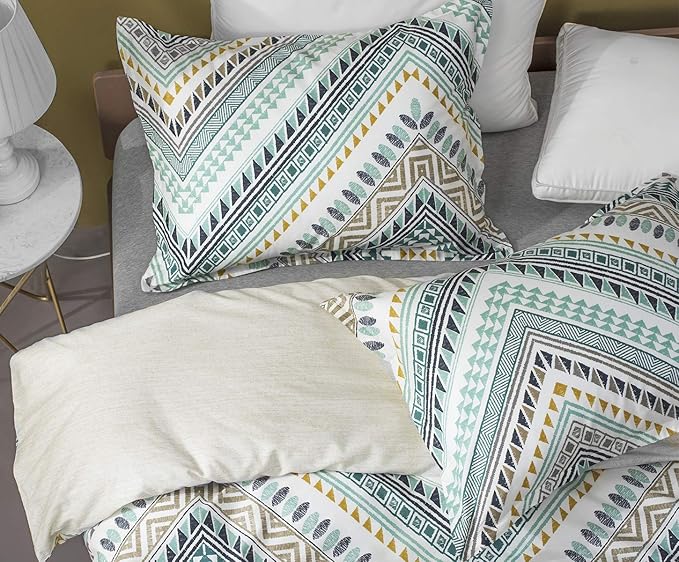 SLEEPBELLA Comforter Twin Size, 600 Thread Count Cotton Yellow & Dark Blue Bohemian Pattern Printed on White Reversible Comforter Sets,Down Alternative Bedding Set 2Pcs (Twin, Teal Geometric)