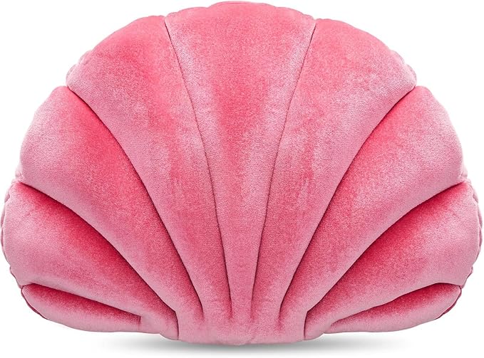 Marsui Pink Seashell Decorative Pillow, 13 Inch Shell Shaped Pink Throw Pillow Gift 3D Insert Beach Soft Velvet Sea Ocean Preppy Room Decoration Couch Bed Cute Cushions