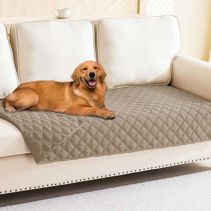 Smiry Waterproof Dog Bed Cover Pet Blanket, Soft Washable Dog Blanket for Furniture Bed Couch Sofa Reversible, Checkered (30"x70", Taupe/Taupe)