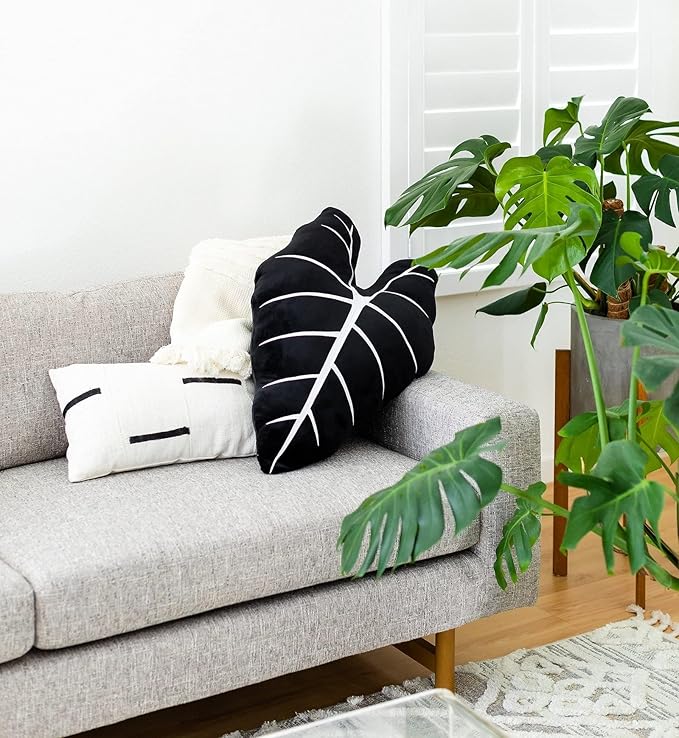 Green Philosophy Co. Frydek Alocasia Leaf Throw Pillow - Obsidian