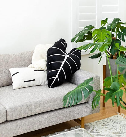 Green Philosophy Co. Frydek Alocasia Leaf Throw Pillow - Obsidian