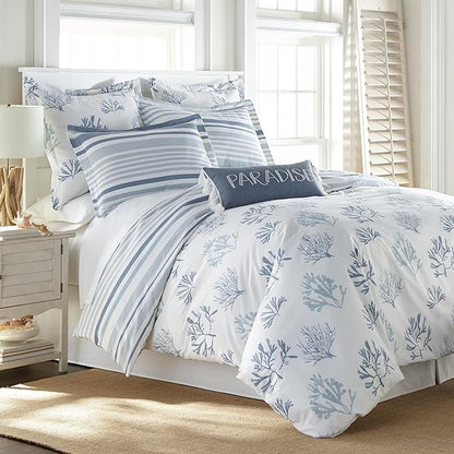 Levtex Home - Truro Duvet Cover Set - King/Cal King Duvet Cover + Two King Pillow Cases - Watercolor Coral - Blue and White - Duvet Cover (106 x 94in.) and Pillow Case (36 x 20in.) - Cotton