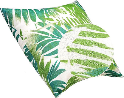 JMGBird Outdoor Pillows Set of 2 with Inserts - 18x18 Waterproof Throw Pillows for Patio Furniture, White Blue Palm Leaf Decorative Cushions