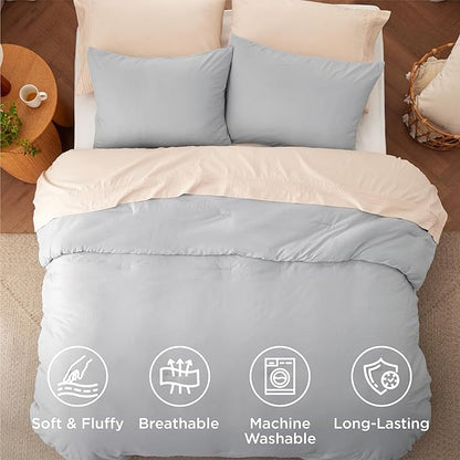 Bedsure King Comforter Set, Light Grey Soft Prewashed Bedding for All Seasons, 3 Pieces GentleSoft™ Bed Set, 1 Lightweight Comforter (104"x90") and 2 Pillowcases (20"x36")