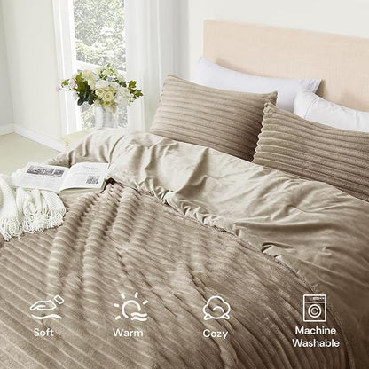 Geniospin Fleece Twin Comforter Set, Soft Fuzzy Twin Bedding Sets, 2-Pieces Taupe Comforter Set for All Season, Warm Fluffy Comforter with 1 Pillow Case