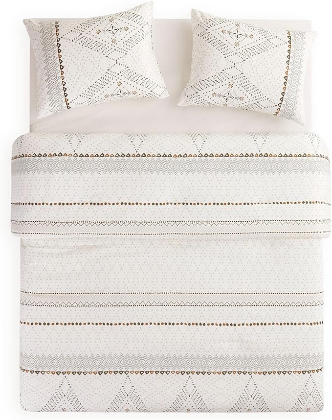 Wake In Cloud - Boho Comforter Set, Farmhouse Bohemian Western Aztec Neutral Aesthetic, Soft Lightweight Bedding, 3 Pieces, Beige, Twin/Twin XL Size
