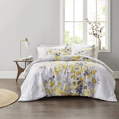 Madison Park Essentials Bed in A Bag - Trendy Casual Design Cozy Comforter with Complete Sheet Set with Side Pocket, All Season Cover, Matching Shams, King, Alexis, Leaf Yellow 9 Piece