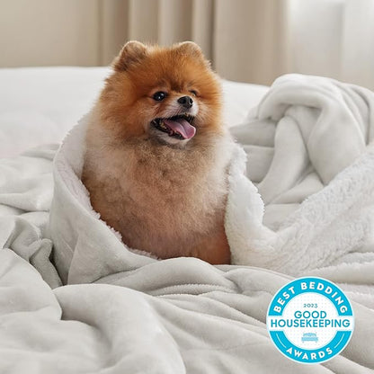 Bedsure GentleSoft Sherpa Fleece Blankets King Size for Bed - Thick and Warm Throw for Women and Men, Soft Fuzzy Plush King Blanket for Winter, Non-Heated, Linen, 108x90 Inches