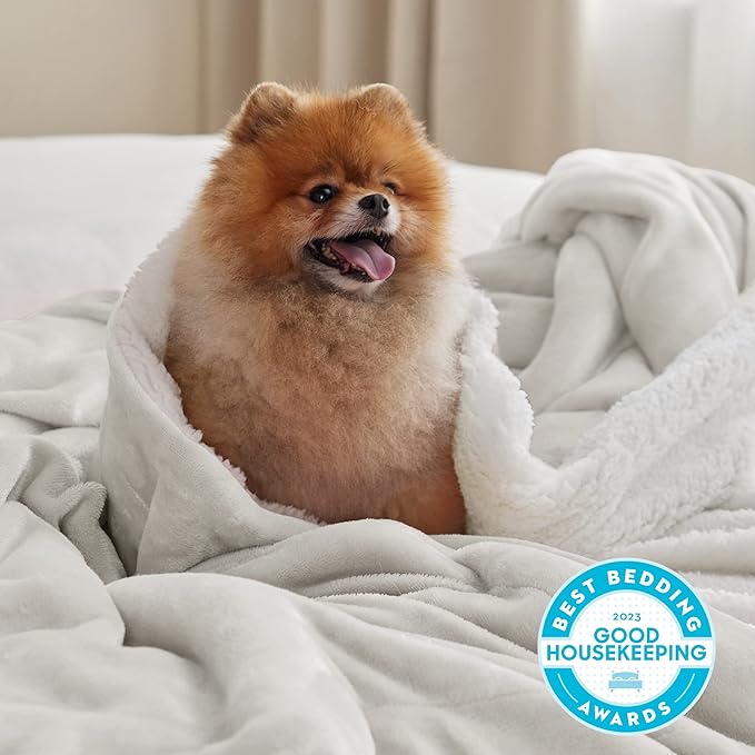 Bedsure GentleSoft Sherpa Fleece Throw Blanket Twin Size for Couch - Thick and Warm Throw for Women and Men, Soft Fuzzy Plush Twin Blanket for Winter, Non-Heated, Linen, 60x80 Inches