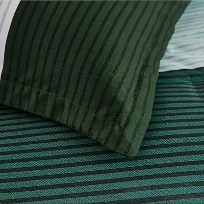 Anibedding Dark Green King Size Comforter Set, 7 Piece Green Striped Bed in a Bag, Soft Microfiber All Season Bedding Set with Comforter, Sheets, Pillowcases & Shams