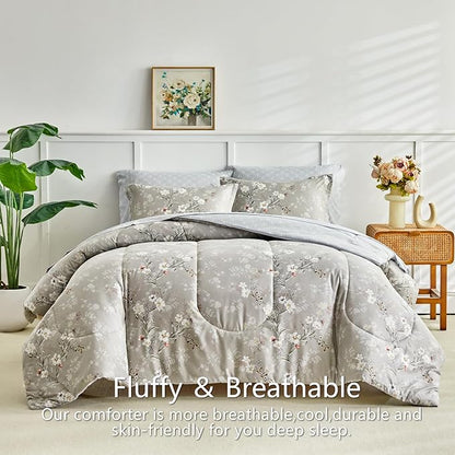 AIKASY Bed in a Bag 6-Piece Twin Comforter Set - Soft Microfiber Bedding with Elegant Floral, Lightweight and Breathable for All-Season (Regal Purple)