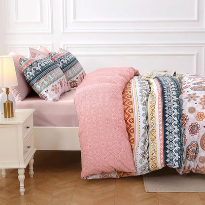 MUXHOMO Bed in a Bag King 7 Pieces, King Comforter Set Reversible Bohemian Botanical Flowers Design, Ultra Soft & Breathable Bedding Sets with Comforter, Sheets, Pillowcases & Shams