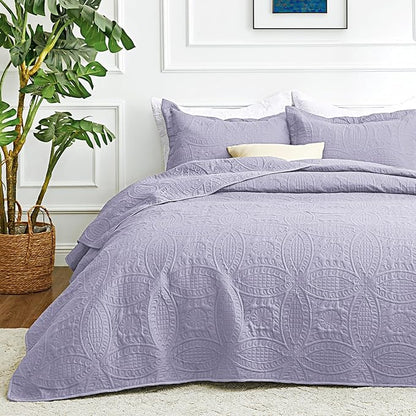Love's cabin Quilts for Full Bed Lavender Bedspreads Bedding Set - Lightweight Bedspread Comforter - Coin Pattern Bedding Coverlet for All Season - 3 Pieces (1 Quilt, 2 Pillow Shams)