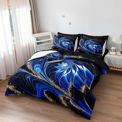 Blue Gold Comforter Black Marble Bedding Comforter Full Size Bed Set Black Gold Swirl Marble Natural Design Tie Dye Watercolor Abstract Bed in a Bag Dark Blue