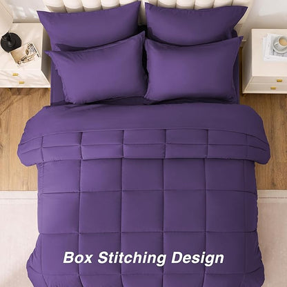 Love's cabin Twin Comforter Set Dark Purple, 5 Pieces Twin Bed in a Bag, All Season Bedding Sets with 1 Comforter, 1 Flat Sheet, 1 Fitted Sheet, 1 Pillowcase and 1 Pillow Sham
