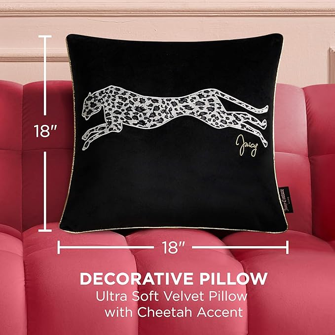 Juicy Couture Reversible Velvet Cheetah Pillow, 18" x 18" Decorative Pillow, Black