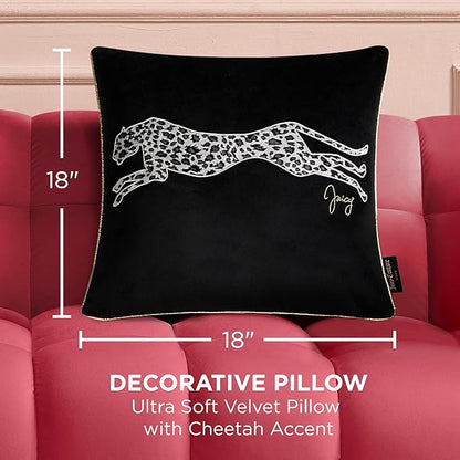 Juicy Couture Reversible Velvet Cheetah Pillow, 18" x 18" Decorative Pillow, Black
