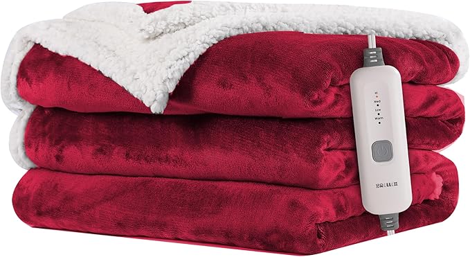 Electric Heated Blanket 72"x84" Full Size Flannel & Sherpa - 4 Heat Settings & 10H Auto Shut Off for Safe Overnight Use, Fast Heating, Machine Washable for Bed, Couch, Office - Red