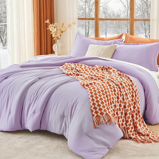 MUXHOMO Full Comforter Sets, All Season Ultra Soft Down Alternative Bedding - 3 Piece Lightweight Bed Set Includes 1 Comforter (82"x86") and 2 Pillow Shams (20"x26"), Crystal Purple