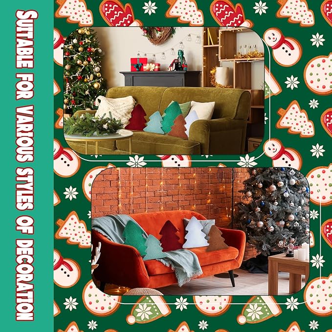Cumule 5 Pcs Christmas Throw Pillows Cute Xmas Tree Shaped Plush Pillow for Christmas Winter Holiday Party Outdoor Bedroom Cushion Decoration